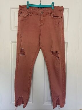 Dear John Distressed Cropped Jeans in Terracotta Rose